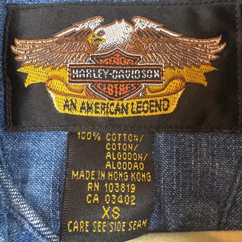 Harley Davidson Denim Long Sleeve Button Down Shirt w/ Silver Shimmer Embroidery - Picture 11 of 11